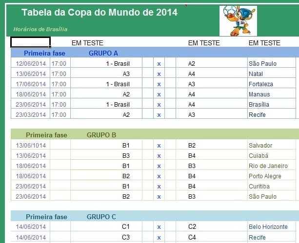 Tabelas da Copa do Mundo 2014 para download e online - Softonic