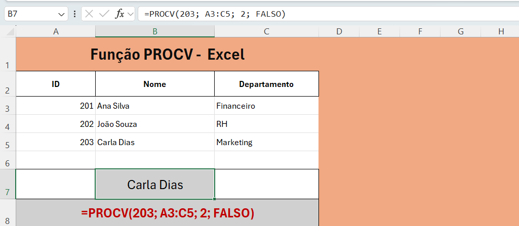 Encontrar o Funcionário pelo ID com a função PROCV