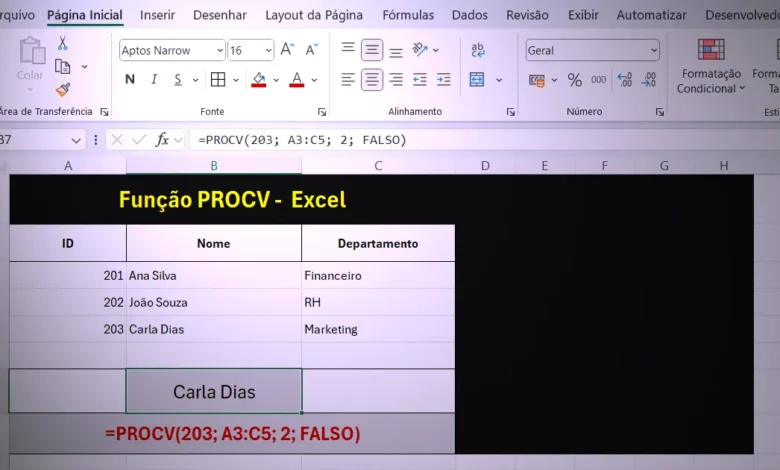 Função PROCV do Excel - Procura Vertical