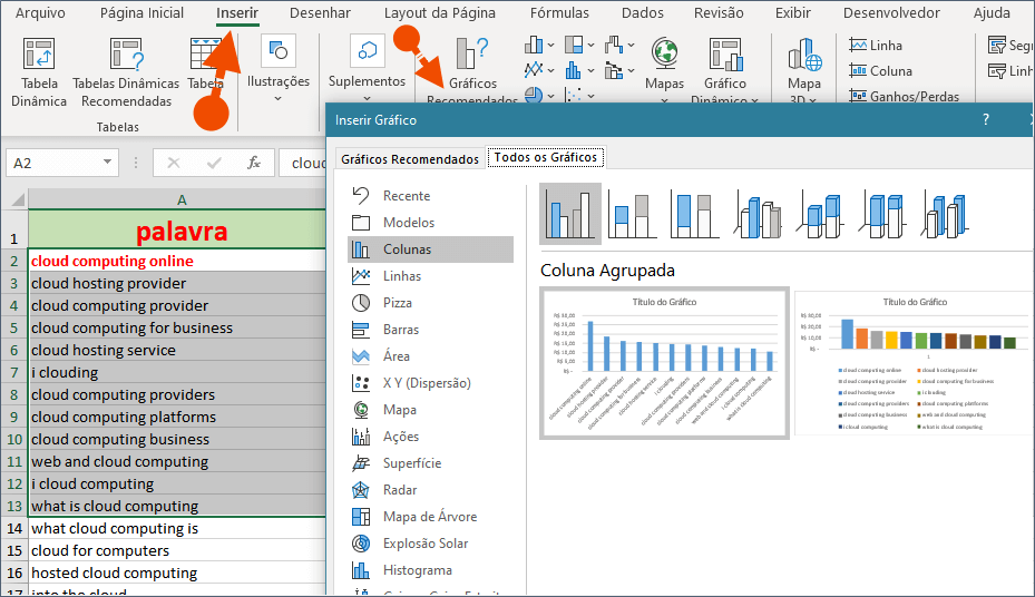 Inserir Gráfico na Planilha de Excel