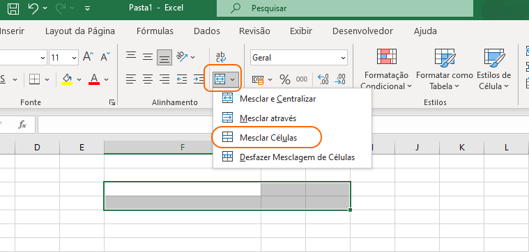 Como mesclar células na planilha