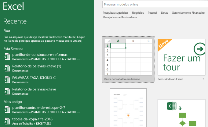 Iniciando o Microsoft Excel com a primeira planilha