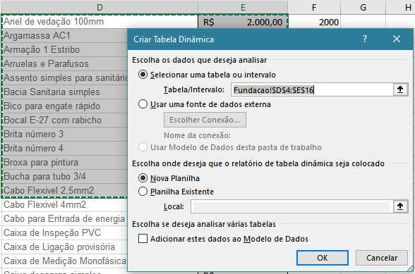 Selecionar um intervalo na Tabela Dinâmica