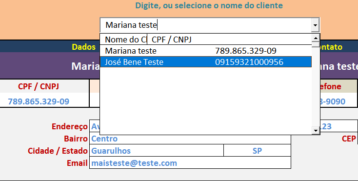 Planilha de Cadastro de Clientes pesquisa