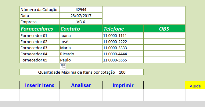 Planilha de Cotação de Preços