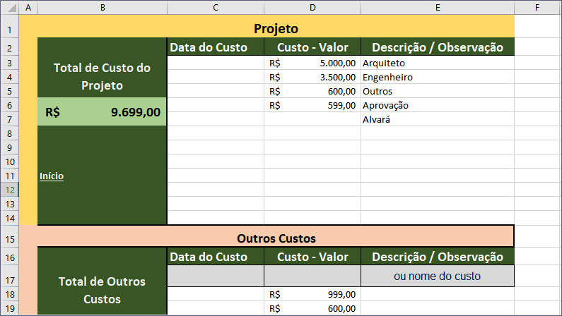 Planilha de Custo Para Construção e Reforma