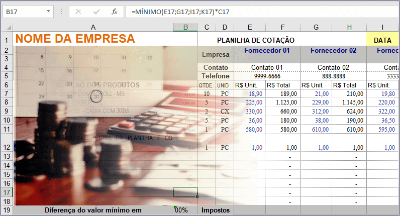 Planilha de Cotação de Preços Excel