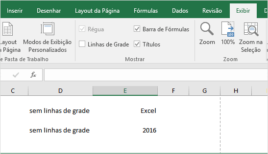 Ocultar ou Mostrar linhas de grade na planilha