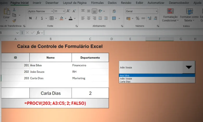 Adicionar Uma Caixa de Combinação e Controle de Formulário