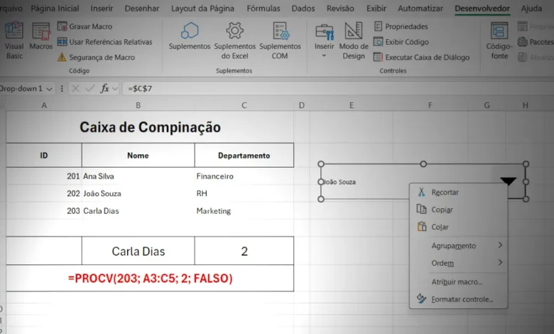 Configurar a Caixa de Combinação e Controle de Formulário