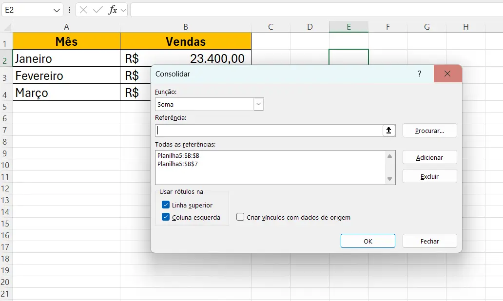Consolidação de Dados Nativa do Excel