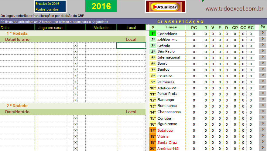 Planilha do Campeonato Brasileiro (100% Gratuito)