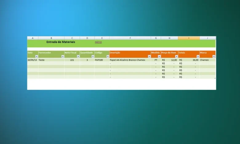 Fazer Planilha de Entrada no Estoque Excel