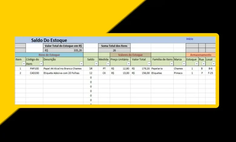 Fazer a Planilha de Saldo do Estoque
