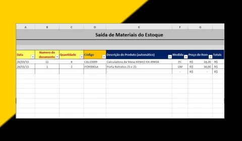 Fazer a Planilha de Saída de Materiais do Estoque