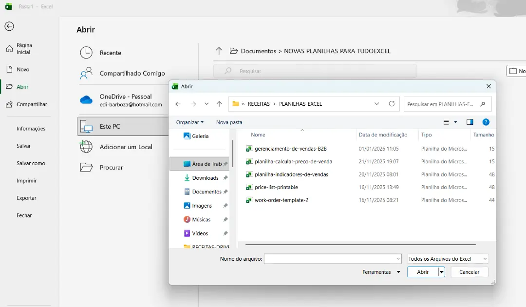 Abrir arquivos Locais no Excel