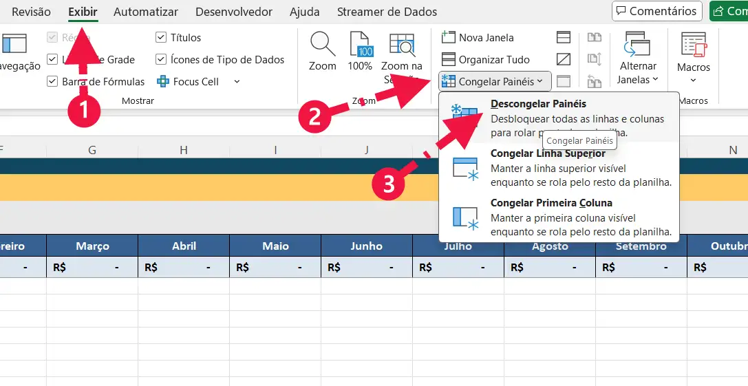 Descongelar Painéis no Excel