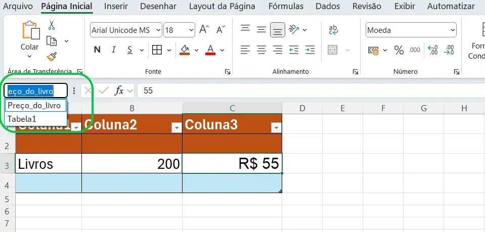 Criando e inserindo nomes no Excel