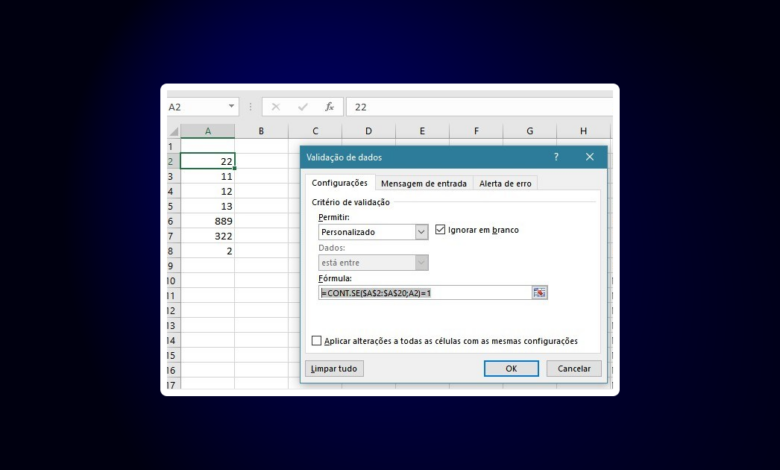 Evitar Entradas Duplicadas nas Células da Planilha