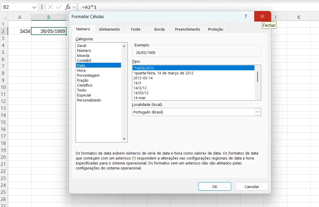 Aplicar o formato DATA no Excel