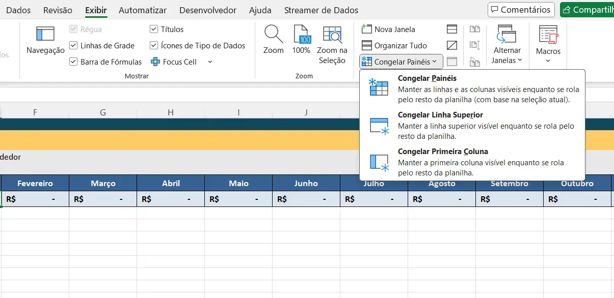 O Que Significa Congelar Painéis no Excel