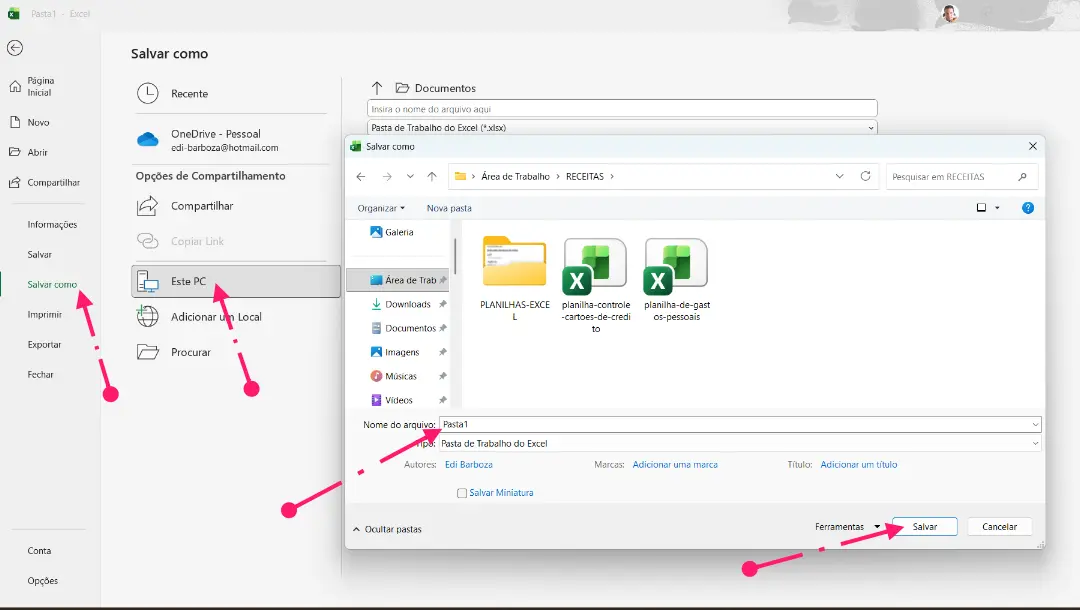 Salvar Pasta de Trabalho pela Primeira Vez no Excel