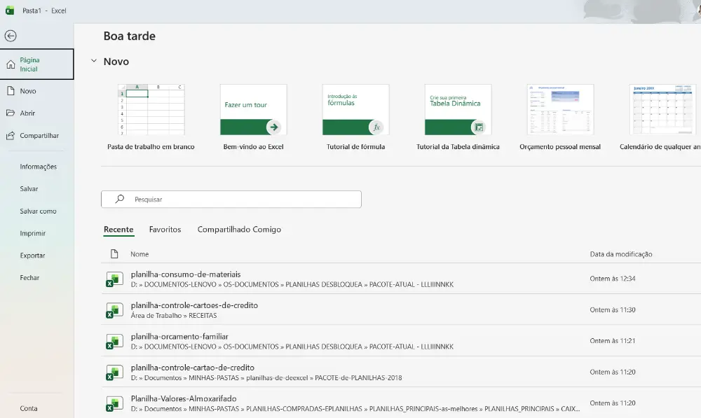 Abrir Arquivos pelo Menu Arquivo no Excel