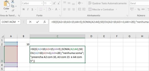Função SE com fórmulas aninhadas