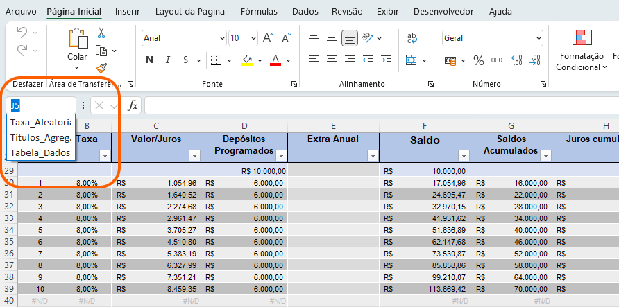 nomes em fórmulas do Excel