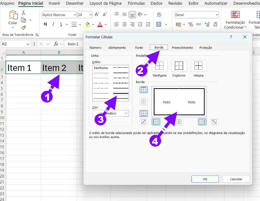 Segunda opção para alterar as bordas das células