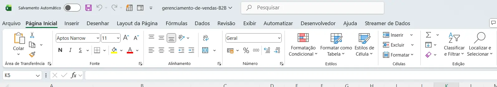Faixa de Opções do Excel