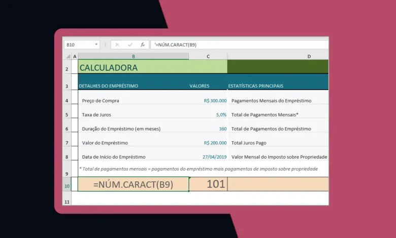 Contar Caracteres em Células da Planilha