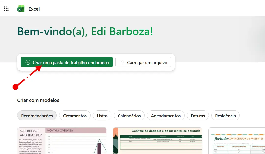 Criar Uma Pasta de Trabalho em Branco Online