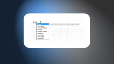 Digitando o nome de uma função no Excel