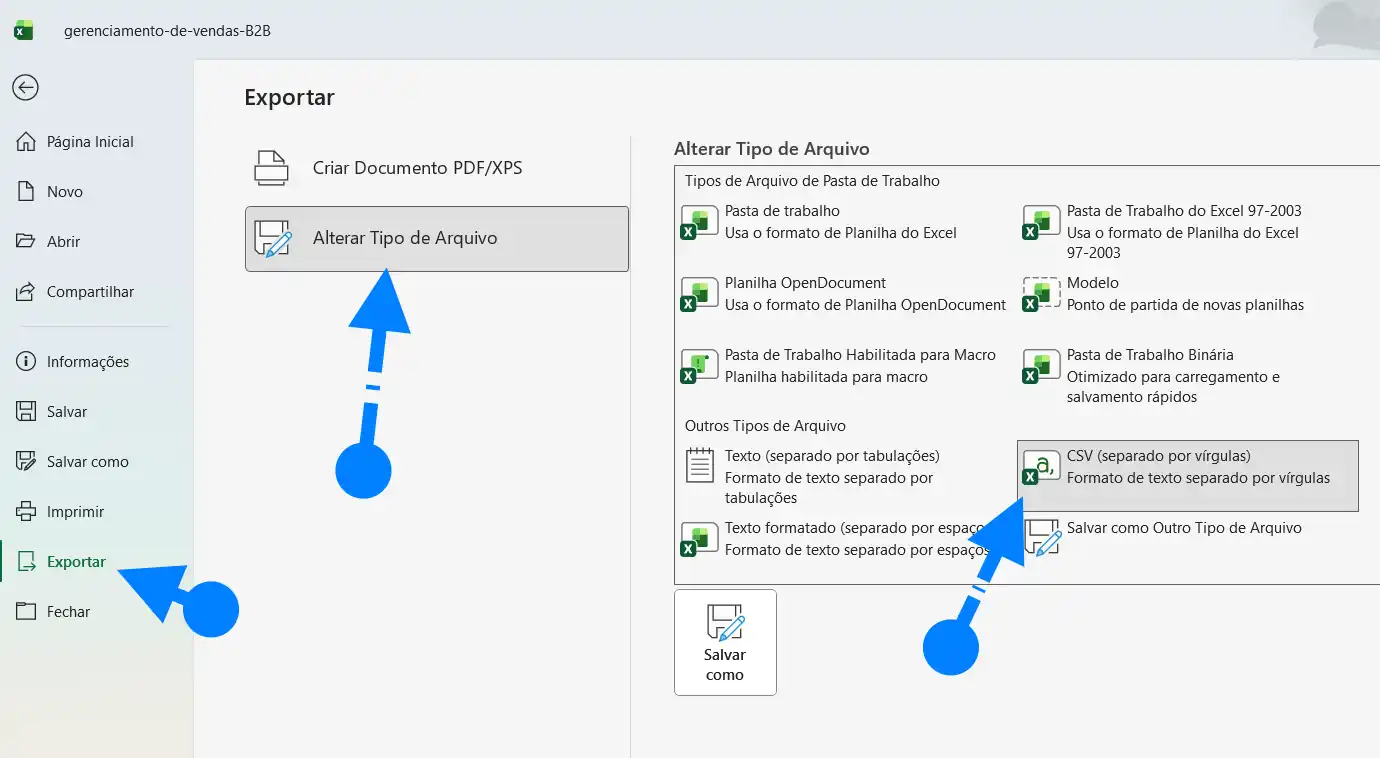 Exportar Pasta de Trabalho Para Arquivo CSV