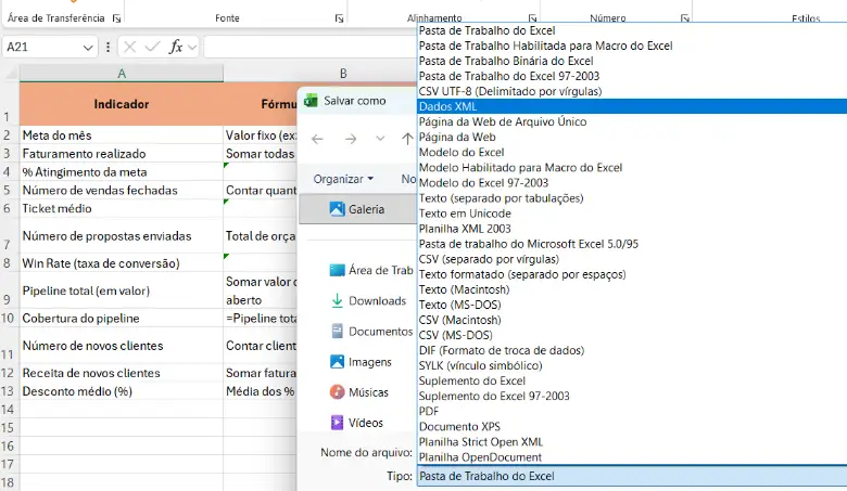 Exportar Pasta de Trabalho do Excel Para XML
