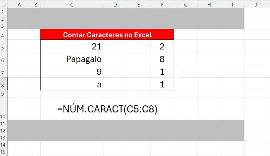 Contando Caracteres na Planilha de Excel