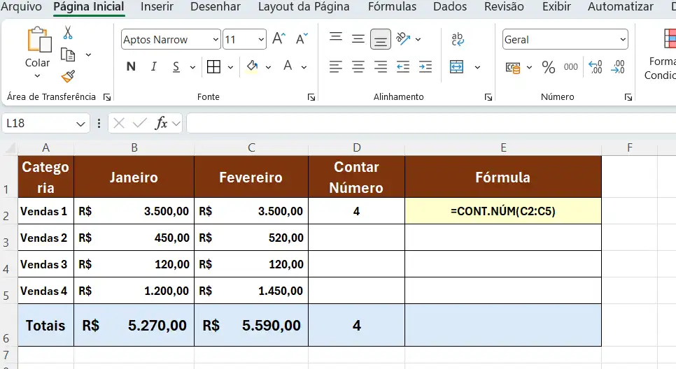 CONT.NÚM - Contagem de Células Numéricas