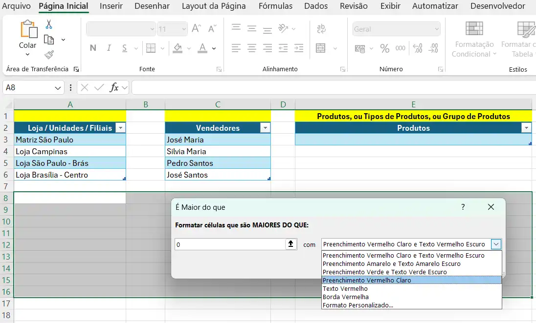 Preencher Plano de Fundo na Planilha Com Formatação Condicional