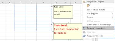 Formatar um Comentário na Célula Excel 2016