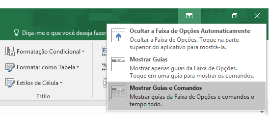 Mostrar e Ocultar Faixa de Opções no Excel