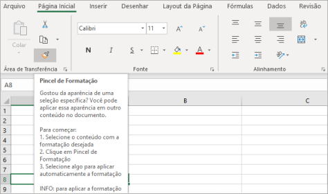 Pincel de Formatação na Planilha
