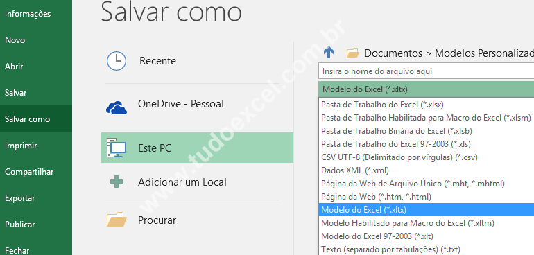 Salvar a Pasta de Trabalho como Modelo