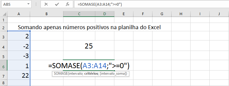 somar apenas valores positivos na planilha