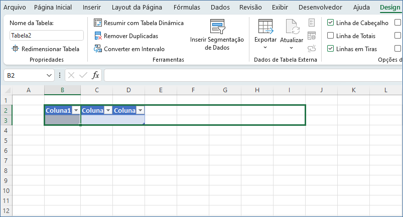 Converter intervalo de dados em tabela no Excel