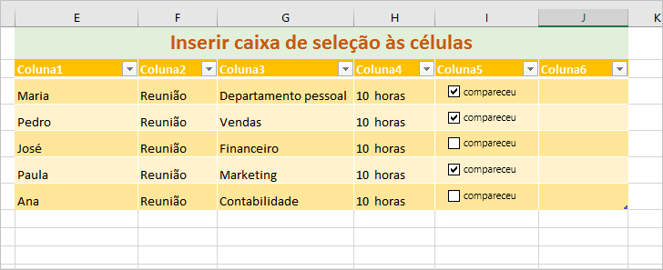 Adicionar Caixa de Seleção nas Células