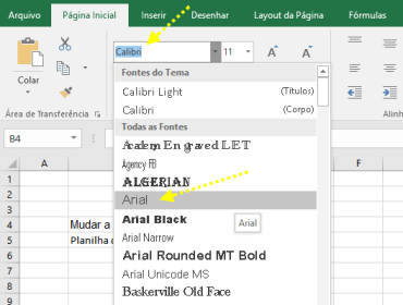 Fontes do Excel 2016