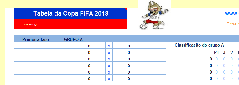 Tabela Copa do Mundo 2018 no Excel