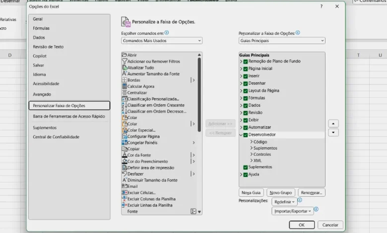 Mostre a Guia Desenvolvedor na Faixa de Opções do Excel