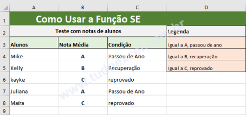 Como usar a função SE no Excel